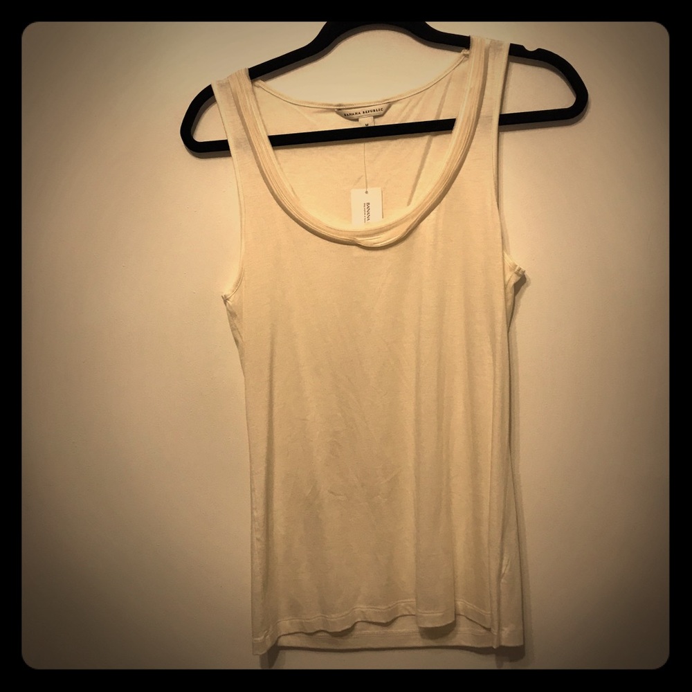 NWT long ivory tank with silk detail scoop neck